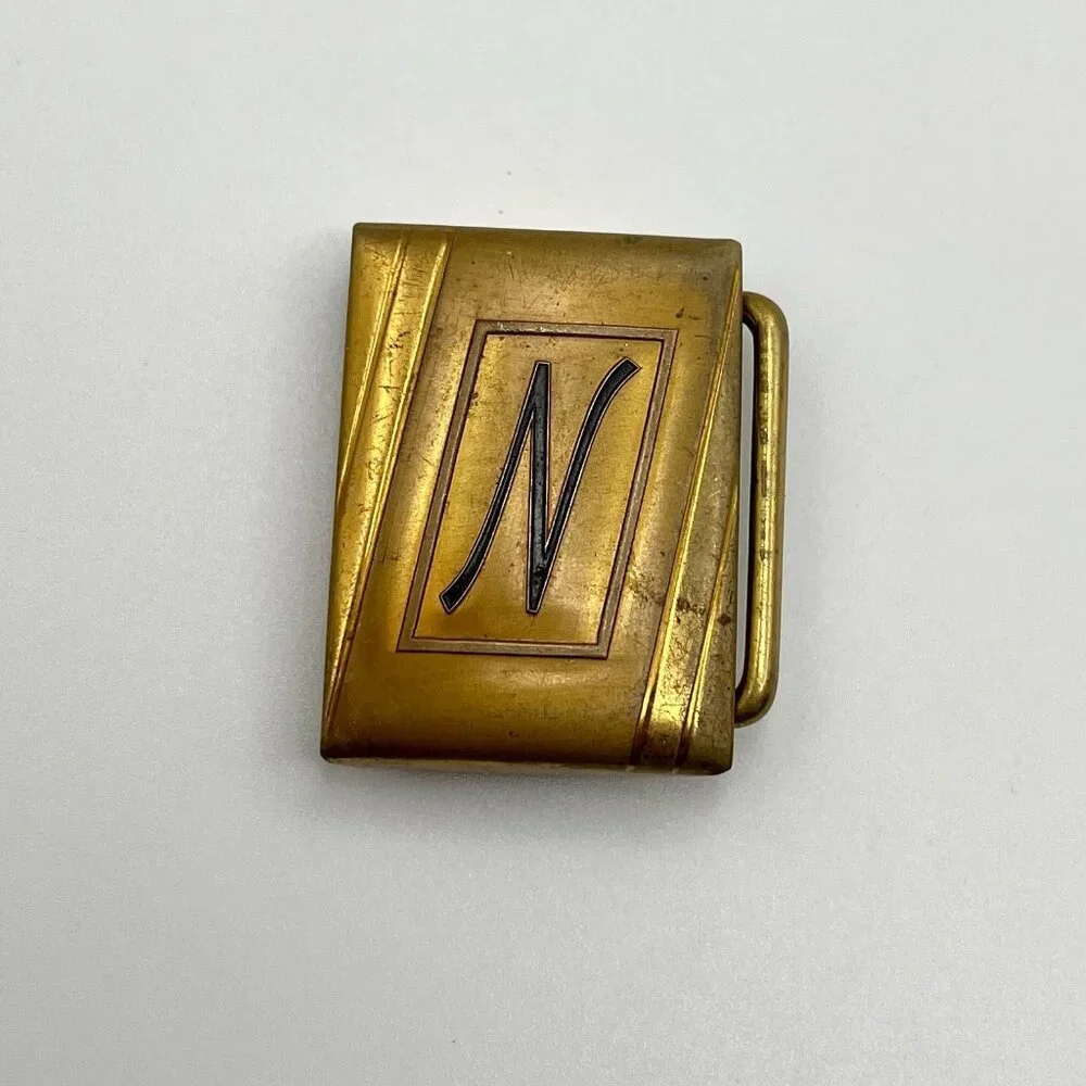 Vintage Hickok Initial N Belt Buckle Gold Tone Bronze Duro Plate USA Made MCM